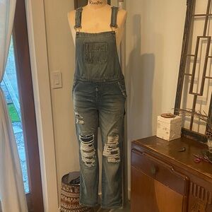 Distressed Blue Denim Overalls